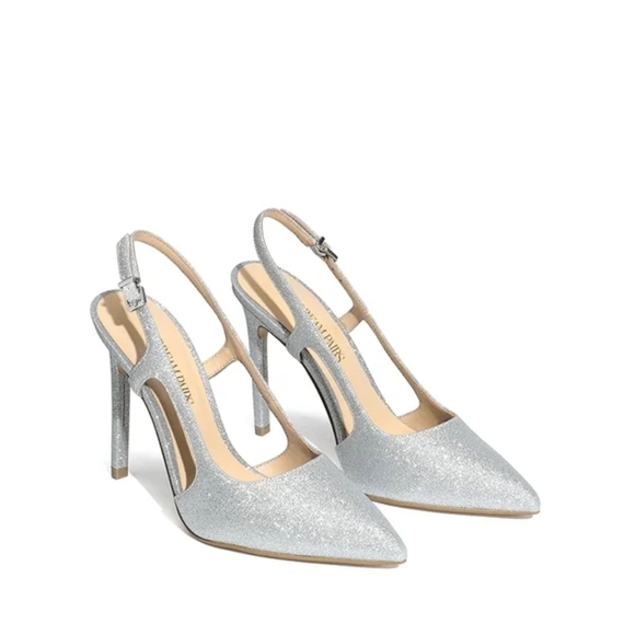 DREAM PAIRS Women's Silver-glitter Stiletto Heels Pump Slingback Size 9 - Picture 1 of 9